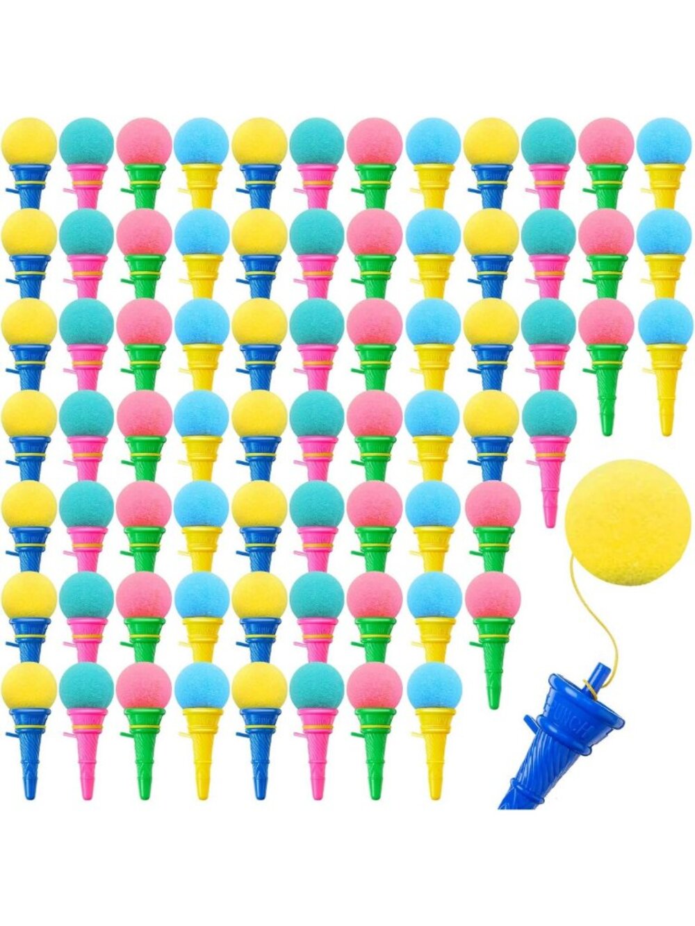 72 Pcs Mini Ice Cream Cone Toys - Colorful Foam Ball Launchers for Parties